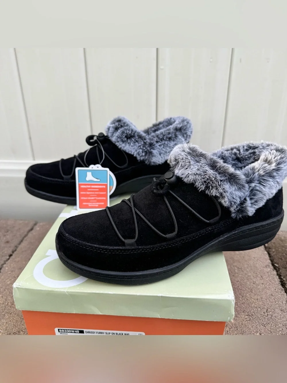 Aetrex Chrissy Furry Slip On Black - Brand New With Tags!